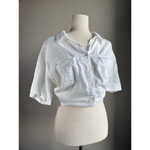 St. John's Bay Women's White Collared Short Sleeve Cotton Button-Up Blouse 2X